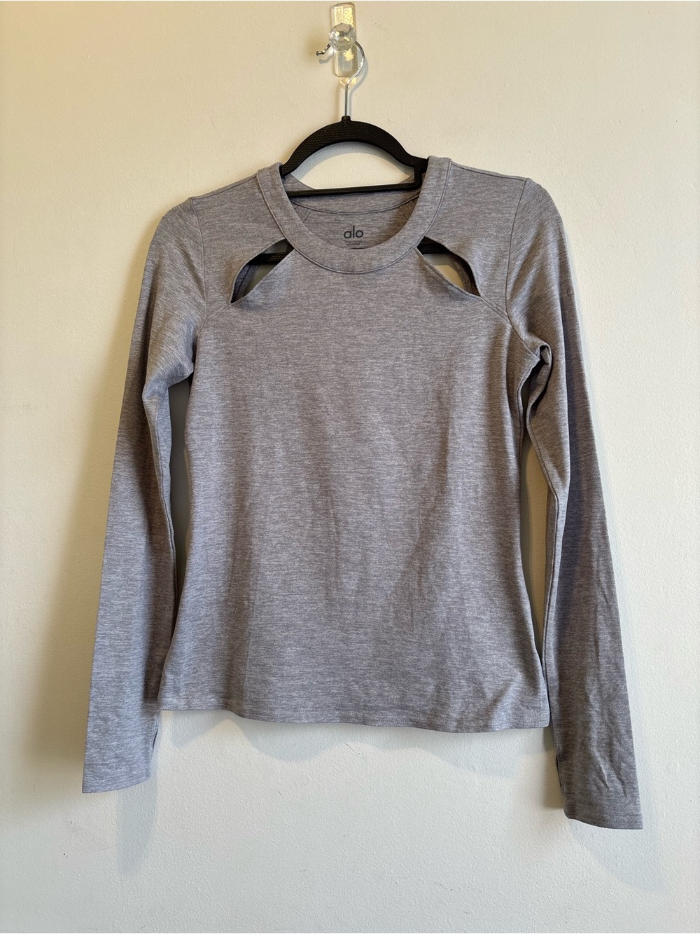 ALO Yoga Gray Long Sleeve Top with Shoulder Cutouts